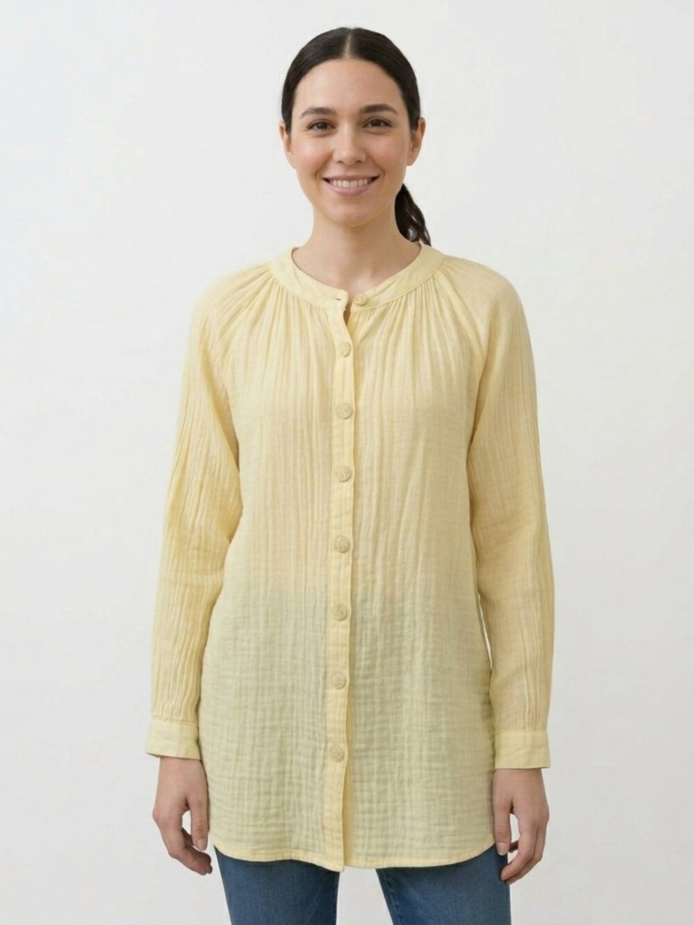 Skin Cotton Gauze Tunic Top Oversized Butter Yellow Long Sleeve 2 Boho Coastal